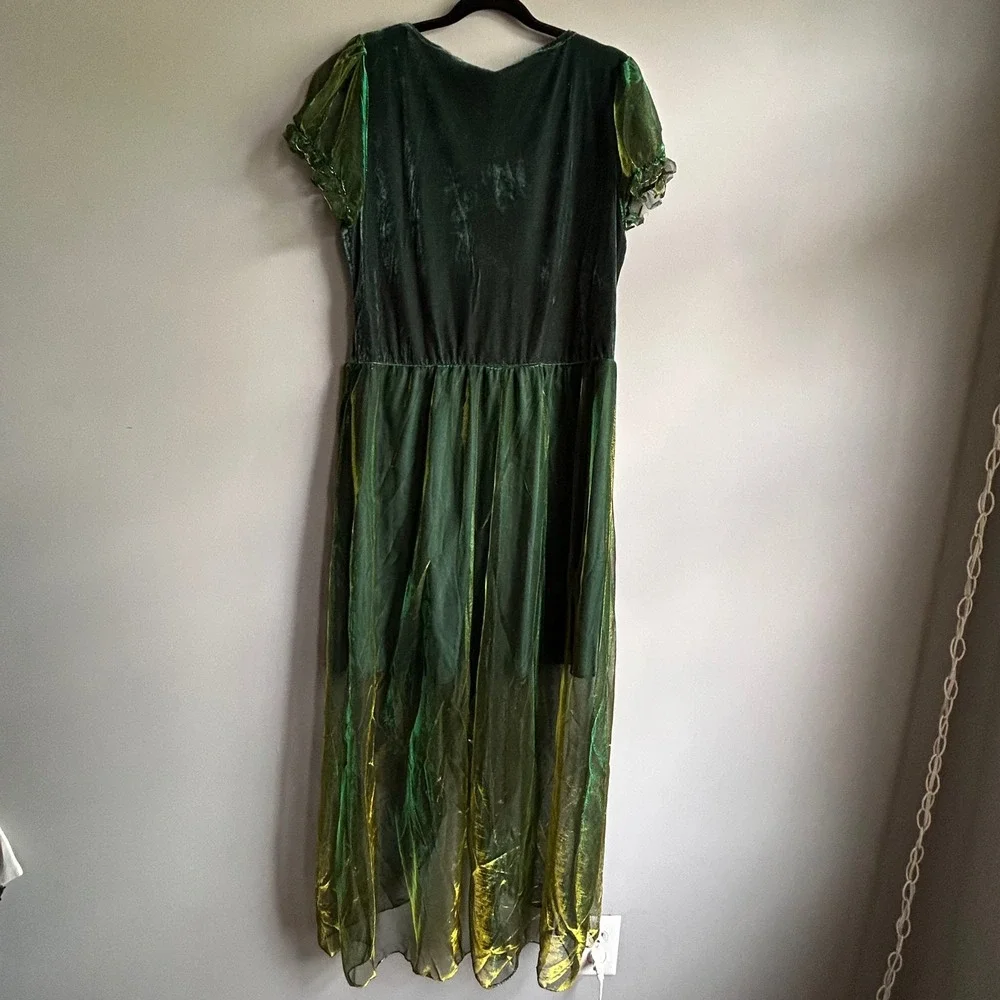 Spirit Halloween Green Renaissance Fairy Costume Dress XL Velvet Iridescent Mesh - Picture 2 of 10